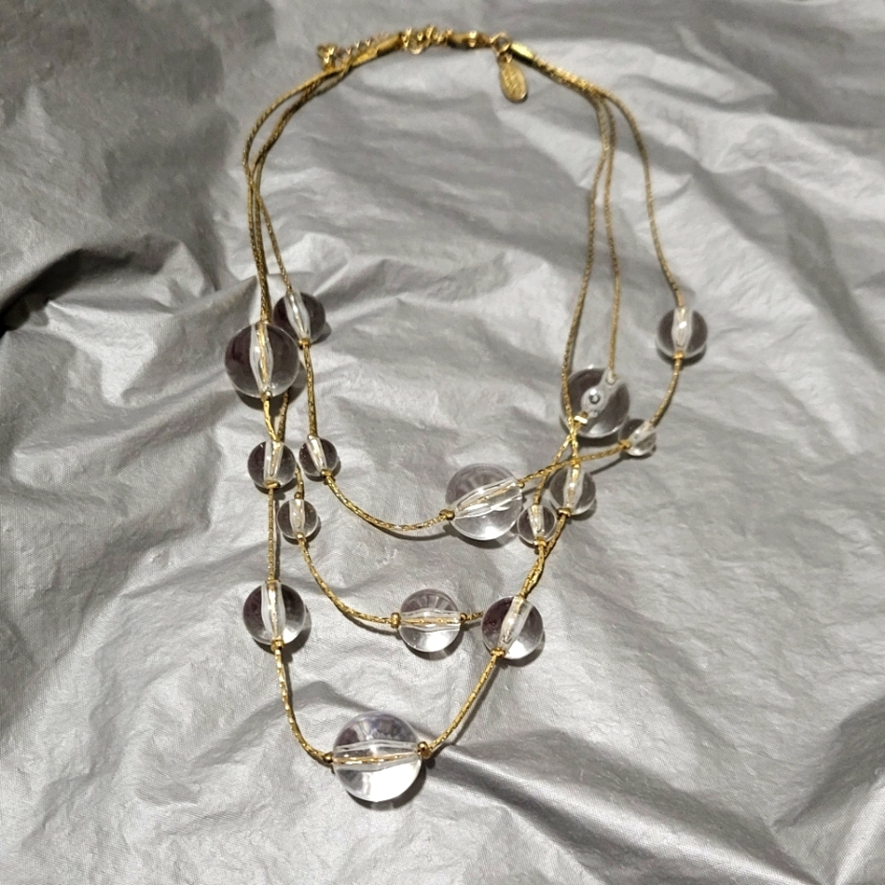 Ann Taylor Factory Gold Multi-Strand Necklace with Clear Beads